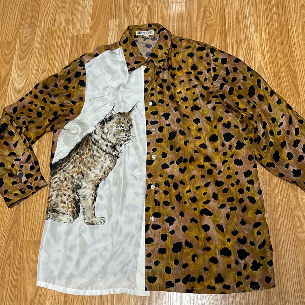 Michael Mims Kathy Cole Size L 100% Washable Silk Animal 🦒 Print blouse
